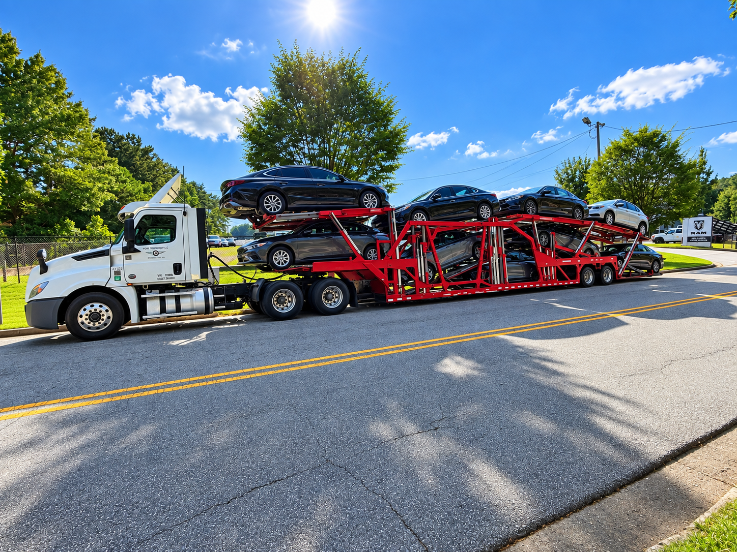 Car dealership lot with rows of vehicle inventory